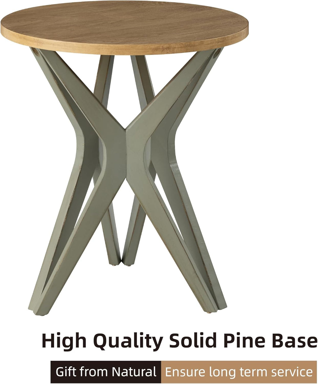 Pedestal Farmhouse End Table, Distressed Top with Tripod Base Bedside Table for Living Room, Modern, Boho, Round, Sage Green