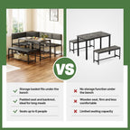 Concho Corner Dining Table Set with Soft Seat, Warm Grey | Breakfast Nook, L Shaped Dining Table Set for 4, Kitchen Booth Seating with Table for Small Space