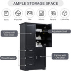 Merax 62.2" Pantry Cabinet with Three Doors & Three Drawers, Adjustable Shelves Storage Cupboard for Kitchen/Dining Room/Bathroom, Black