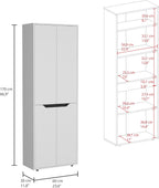 Modern Storage Cabinet Kitchen Pantry Four Doors Five Interior Shelves White Black Accent Kitchen Organizer