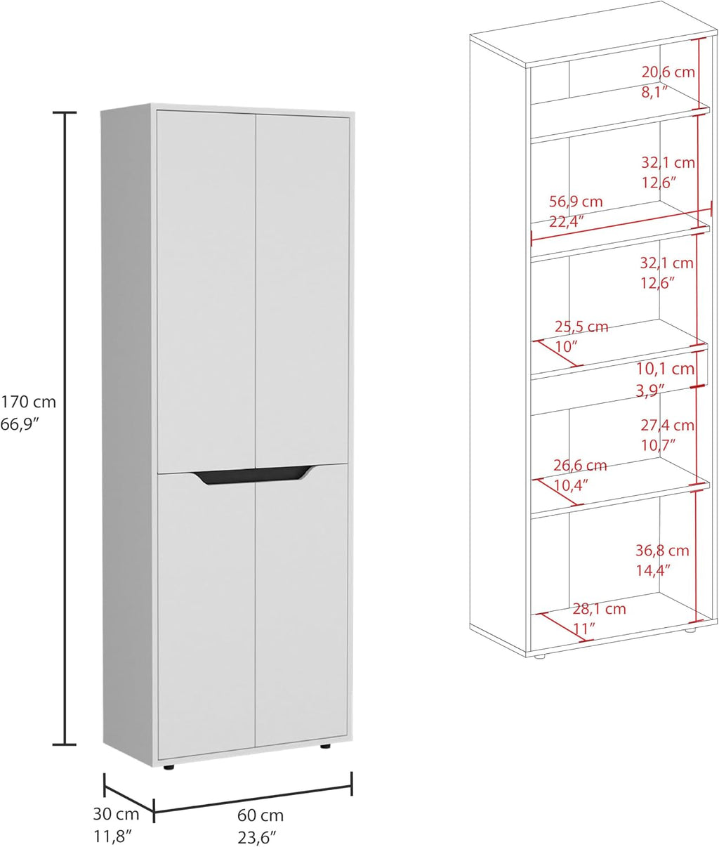 Slim Kitchen Pantry Cabinet: 11.8-Inch Depth for Small Kitchens - 4 Doors & 5 Shelves Organize 100+ Items - Modern White Storage for Apartments & Narrow Spaces