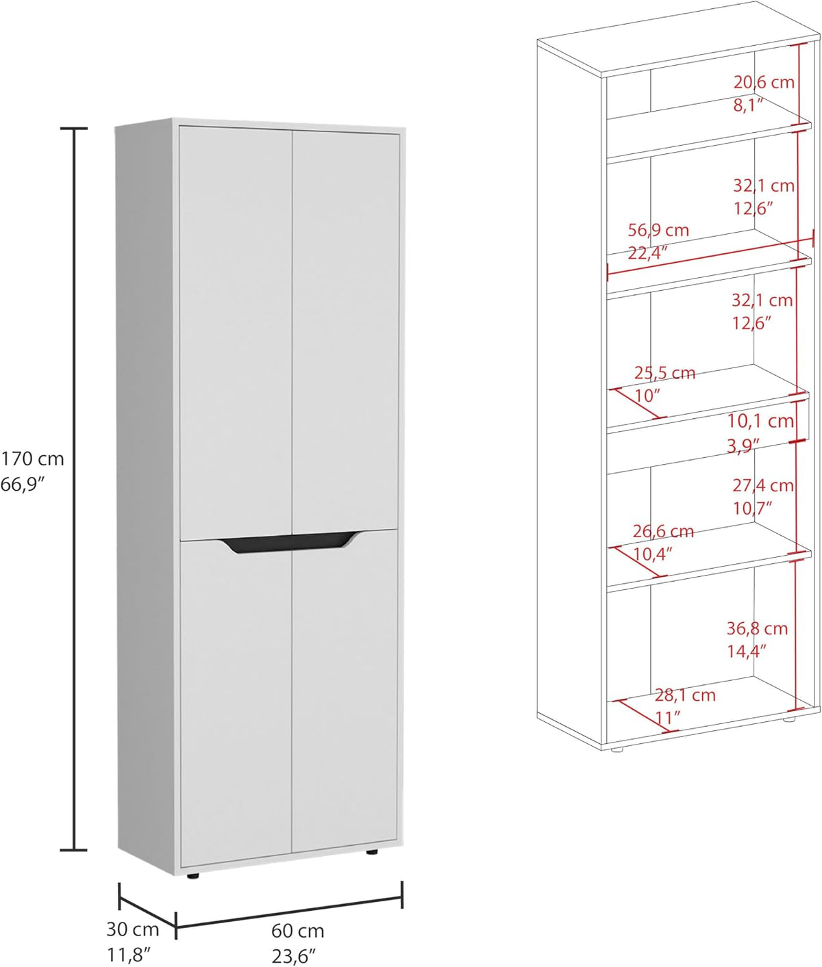 Slim Kitchen Pantry Cabinet: 11.8-Inch Depth for Small Kitchens - 4 Doors & 5 Shelves Organize 100+ Items - Modern White Storage for Apartments & Narrow Spaces