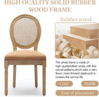 French Country Dining Chairs Set of 4,Upholstered Chairs with Rattan Round Back,Solid Wood Legs,for Living Room,Kitchen,Restaurant,Light Brown
