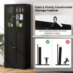 SlickBlue Tall Kitchen Pantry Cabinet with Tempered Glass Doors and Storage Shelves