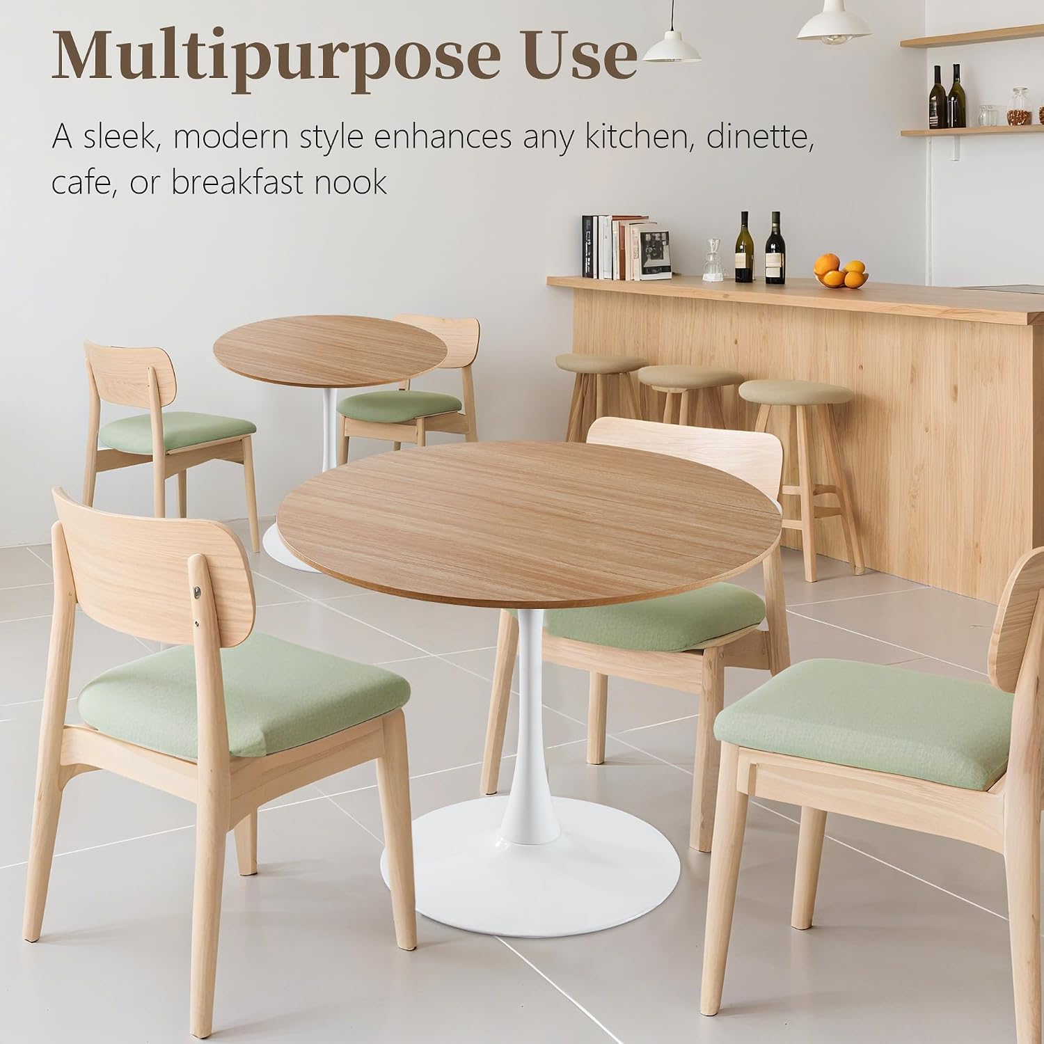 31.5 Inch Round Dining Table,Mid-Century Tulip Table with Metal Pedestal Base,Modern Leisure Table for Small Space Kitchen Dining Room,Easy Assembly,White and Oak