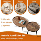 Nesting Coffee Table Set of 2-Mid Century Modern Guitar Pick Stacking Tables with Solid Wood Legs-Waterproof Circle Center Table for Living Room Bedroom Balcony
