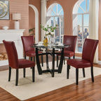 Set of 2 Retro Dining Chairs, Upholstered Parsons Chairs with Wooden Legs & Faux Leather, Perfect for Kitchen, Dining Room & Café, Wine Red