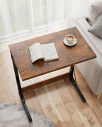 Tatub Folding TV Tray 4PCS, 24" Wide C-Shaped Couch Table, Rustic Brown