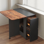 Mondeer Folding Dining Table Set for 4, Drop Leaf Table with 4 Chairs for Small Spaces, Dining Room Table Set with Storage Shelf and Wheels, for Kitchen Dining Room (Rustic Brown and Black)