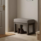 SIMPLIHOME Milltown 27" Wide Tweed Look Fabric Ottoman in Platinum