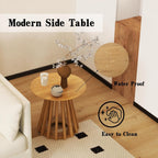 DUOMAY Modern Solid Round Side Table with Geometric Base, Natural Wood Accent End Table Center Table for Living Room, Bedroom, Lounge, Office, Log Color