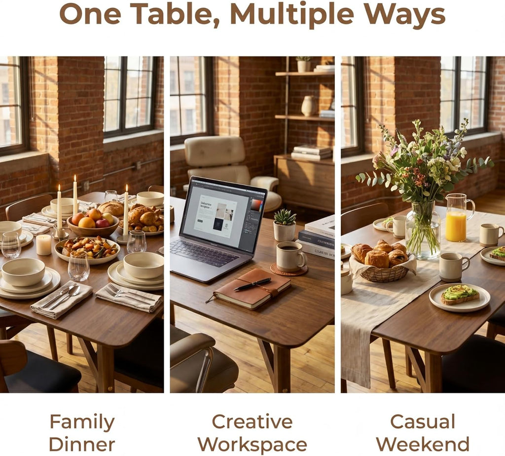 DUOMAY Modern Wooden Dining Table for 4-6 People, 59" Large Rectangular Dinner Table with Wood Legs for Home Dining Room Restaurant Farmhouse Kitchen, Brown