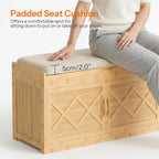 HOOBRO Shoe Bench, Shoe Storage Bench with Cushion, Bamboo Entryway Bench with Hidden Compartment, Storage Bench with Lift Top and 2 Door, for Living Room, Bedroom, Hallway, Beige and Natural YE60HX01