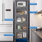 Kitchen Storage Cabinets, Minimum Footprint is Only 35cm Wide, Carbon Steel Kitchen Shelves with Transparent Flip Door, for Kitchen Dining Living(Gray,45 * 42 * 152cm)