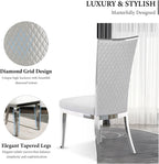 AUZ White and Silver Dining Chairs, Modern Velvet Upholstered Dining Room Chairs with High Back and Mirrored Metal Legs for Restaurant Kitchen, Set of 2