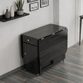 Small Foldable Dining Table - 59" Fully Assembled Drop Leaf Tables for Small Spaces with Storage & Lockable Wheels, 4-6 Seater Space-Saving Furniture for Dining Room, Black