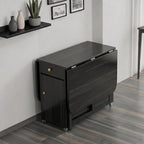 Small Foldable Dining Table - 59" Fully Assembled Drop Leaf Tables for Small Spaces with Storage & Lockable Wheels, 4-6 Seater Space-Saving Furniture for Dining Room, Black