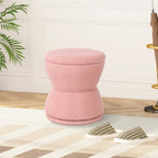 DHMAKER Round Storage Ottoman, Swivel Teddy Vanity Stool Chiar,Modern Sherpa Footstool, Makeup Chair Upholstered Footrest for Living Room, Bedroom, Entryway,Pink