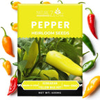 Hot Pepper Seeds for Planting, Cayenne, Hungarian Yellow, Jalapeno, Serrano, Habanero Orange, Heirloom Pepper Seeds Variety Pack, NonGMO, Made in USA
