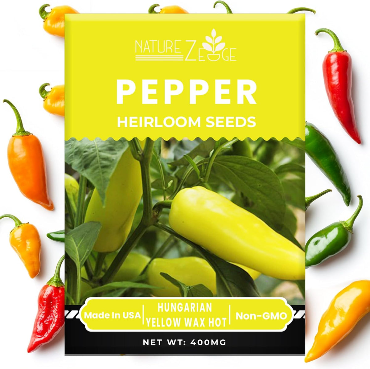 Hot Pepper Seeds for Planting, Cayenne, Hungarian Yellow, Jalapeno, Serrano, Habanero Orange, Heirloom Pepper Seeds Variety Pack, NonGMO, Made in USA