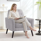 Accent Chair Set of 2, Mid Century Modern Living Room Chairs, Upholstered Armchair with Tufted Back & Wood Legs, Single Sofa Reading Side Chair for Bedroom Office Waiting Room, Light Grey