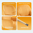 Velvet Accent Chair, Mid Century Modern Accent Chairs for Living Room, Comfy Upholstered Armchair with Metal Legs for Bedroom/Apartment/Office/Waiting Room, Golden Yellow