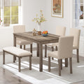 Zevemomo 6-Piece Solid Wood Dining Table Set, Wooden Legs Table Set, Brown