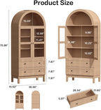 71" Tall Arched Kitchen Pantry, Storage Cabinet with Glass Doors, 2 Large Drawers & 3 Adjustable Shelves, Modern Farmhouse Design for Home Kitchens, Small Homes & Apartments