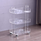 Gdrasuya10 Clear Acrylic Side Table with Wheels, 3 Tier Acrylic End Table Side Table Rolling Serving Cart Snack Table Easy Assemble for Couch Living Room Party Balcony