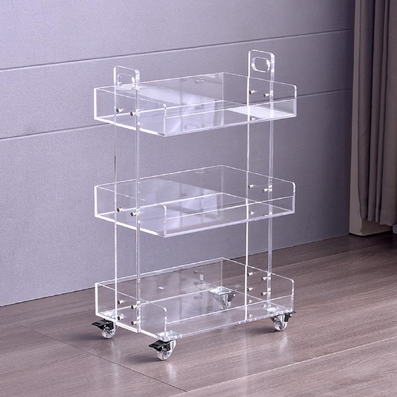 Gdrasuya10 Clear Acrylic Side Table with Wheels, 3 Tier Acrylic End Table Side Table Rolling Serving Cart Snack Table Easy Assemble for Couch Living Room Party Balcony