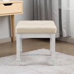 Solid Wood Vanity Bench Stool, Small Vintage Ottoman Foot Stool with Off-White Button Tufted PU Cushion Carved Footrest Rustic Stools for Bedroom Living Room,18.5 * 14.2 * 18.5in