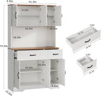 Garvee 71" Kitchen Pantry Cabinet with Charging Station, Kitchen Hutch Storage Cabinet with Large Countertop & 2 Drawers, Wood Farmhouse Food Pantry Cabinet for Dining Room, Living Room, White