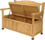 Fir Wood Outdoor Storage Bench, 2-Seater High Backrest Patio Loveseat with Armrest, Large Waterproof Deck Storage Box, Multipurpose Weather Resistant Organizer Bench