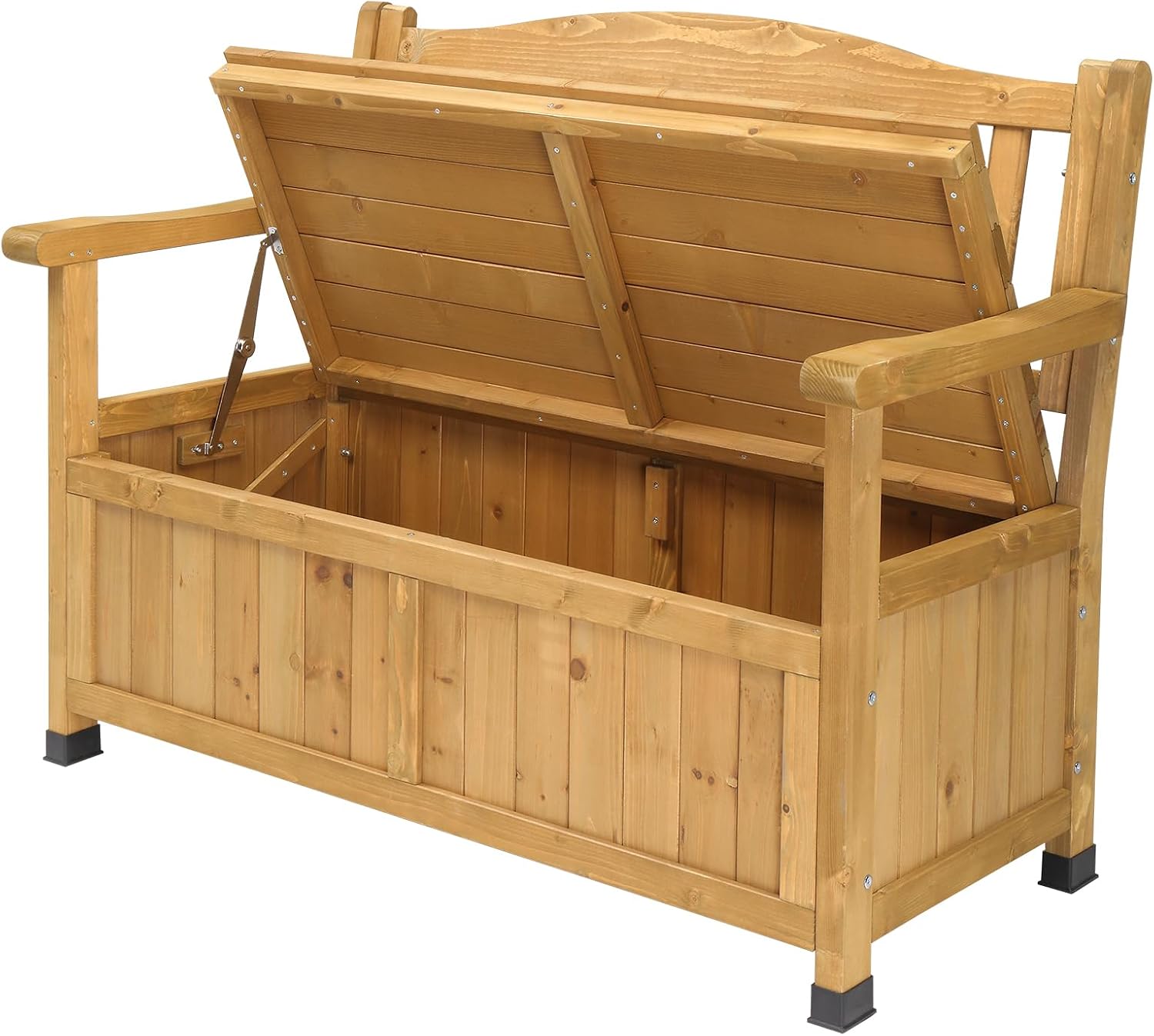 Outdoor Wood Storage Bench Deck Box, Entryway Porch Storage Bench, Wood Loveseat for Garden, Lawn, Balcony & Yard