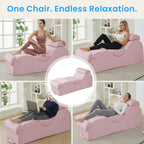 ijuicy 25 Inch Home Stretch Yoga Chair, Velvet Fitness Yoga Chaise Lounge Chair Indoor, Yoga Training Reliner with Adjustable Footrest & Headrest, Pink