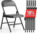 Upgrade 18% Thicker 6 Pack Folding Chair with Cushion | Heavy Duty Folding Chair for Outside and Indoor Leather Padded Folding Chairs Durable Steel Frame for Home and Office Party