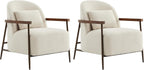 CHITA Accent Chair Set of 2, Sherpa Armchair with Wooden Armrest, Ivory