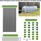 Greenhouse Hoops Grow Tunnel, 10 Sets of 7FT Garden Hoops for Raised Beds, Rust-Proof Fiberglass Frame for Garden Netting, Greenhouse Kit, Plant Shade Cloth, Plant Row Cover, 50 pcs