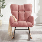 Tufted Upholstered Teddy Fabric Glider Rocking Chair with Metal Frame, Ergonomic Accent Chair for Living Room, Bedroom, and Leisure Spaces (Pink + Teddy)