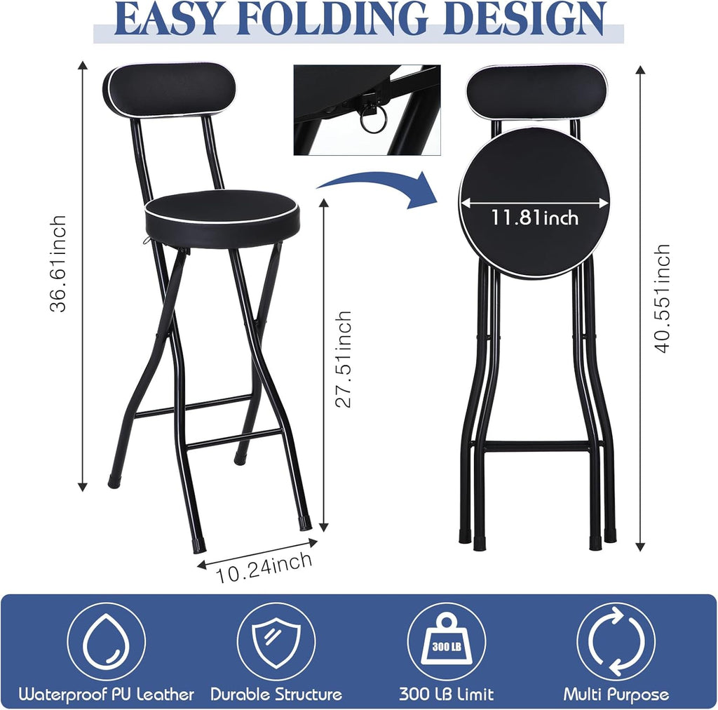 Thyle 1 Pcs 27.5 Inch Folding Bar Stool with Backrest Tall Foldable Stool Chair with Cushioned Padded Portable Collapsible Counter Height Chair for Kitchen Island Shop Cafe Dining Room