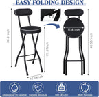 Thyle 1 Pcs 27.5 Inch Folding Bar Stool with Backrest Tall Foldable Stool Chair with Cushioned Padded Portable Collapsible Counter Height Chair for Kitchen Island Shop Cafe Dining Room