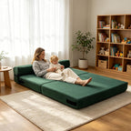 Folding Sofa Bed, Fold Out Couch Memory Foam Sleeper Chair with 2 Pillows | Queen Size Futon Couch Guest Convertible Chair Bed, Comfy Floor Sofa Lounge Washable Cover, Dark Green