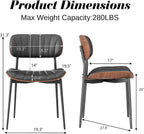 HENGJIANYI Bentwood Dining Chairs Set of 2, Modern PU Leather Dining Room Chairs with Metal Legs, Mid Century Upholstered Kitchen Chairs with Curved Back and Seat, Black