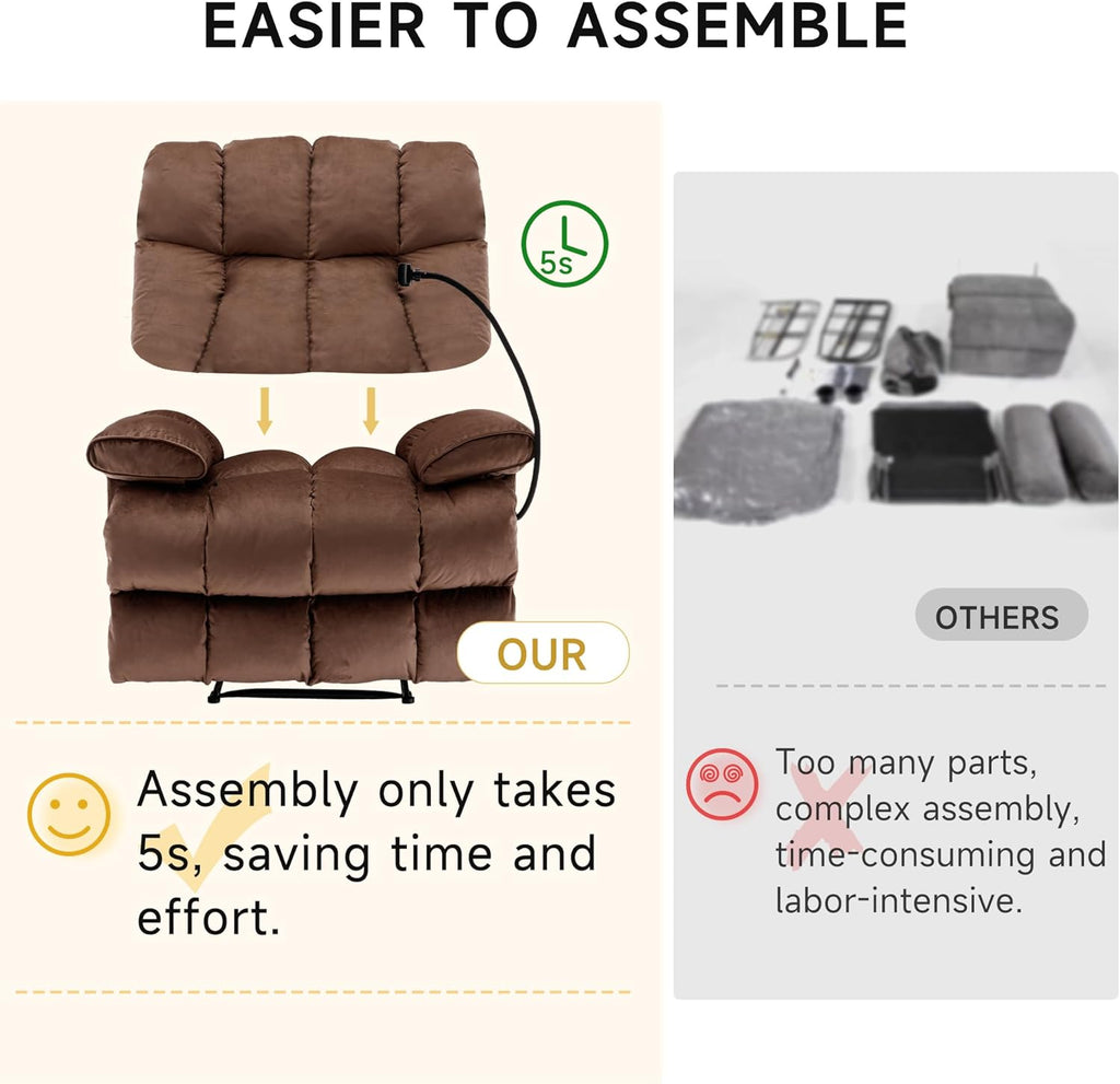 Euthymia Oversized Recliner Chair, Large Recliner Chair Chairs for Adults 400LBS, Big and Tall Manual Fabric Heavy Duty Recliner Chair, Extra Wide Recliners for Living Room, Brown