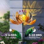 Solar Lights Wind Spinners for Yard and Garden - Metal Lotus Flower Windmills LED Crackle Glass Globe Outdoor Garden Decor Yard Art Lawn Ornament