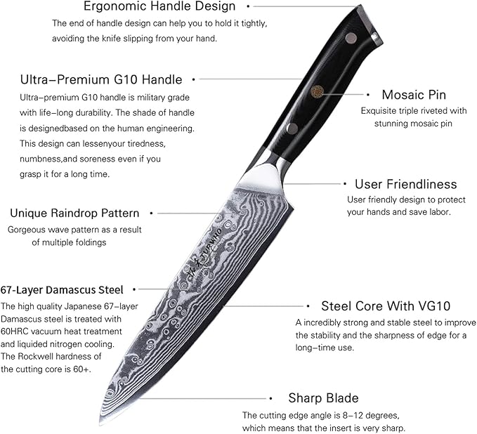 Professional Utility knife 5 Inch - Classic Damascus Japanese VG-10 Steel Kitchen Knives