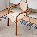 Etlegor Advanced Vintage Casual Chair, Mid Century Modern Chairs for Dining Room Rattan Chair Solid Wood Armchairs Study Room, Office Clubs Leisure Chair Fully-Assembled(Beige)