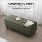 WUTUTUEE 41" Faux Leather Storage Ottoman, Stitch Tufted Rectangle Upholstered End of Bed Storage Bench, Entryway Large Couch Ottoman with Wooden Legs,Green