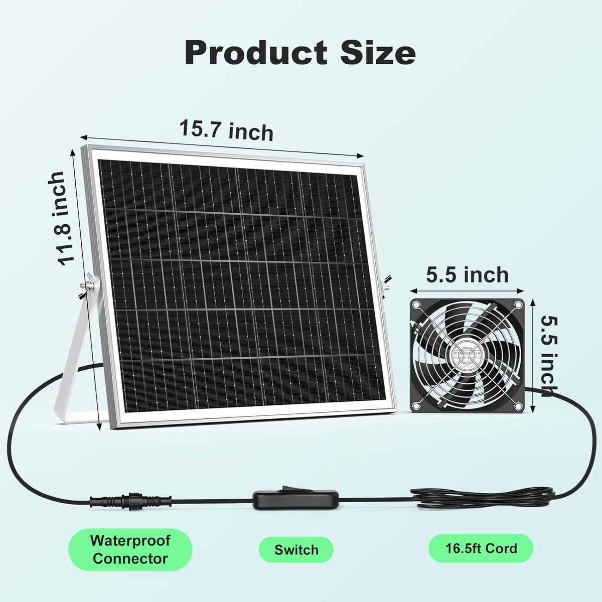 New 5.5" Solar Fan 3 Kit, 35W Solar Powered Exhaust and Intake Greenhouse Fan Outdoor Waterproof, 16.5ft Cord, Strong Airflow, for Chicken Coop Shed Pet House Air Circulation and Ventilation