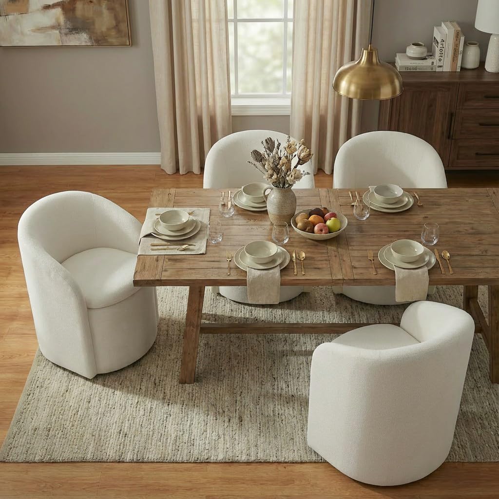 KISLOT Upholstered Dining Chairs with Casters, No Assembly Rolling Modern Dining Room Chairs with Hidden Storage & Barrel Backrest, Accent Chair for Bedroom, Living Room, Dressing, Linen, Set of 1